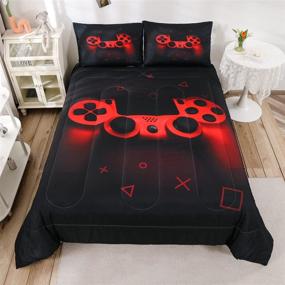 img 4 attached to 🎮 Retro Gaming-inspired Boys Gamer Comforter Set - Queen Size, Black Red Gamepad Bedding Set with Pillowcase for Teen Gamer's Room Decor