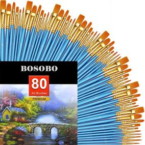 img 4 attached to 🎨 Набор кистей BOSOBO: 80 штук круглых кистей с острыми кончиками для акриловой живописи, акварели, масла - идеально подходит для рок-живописи, нейл-арта и ремесел - голубой цвет - для детей и взрослых.