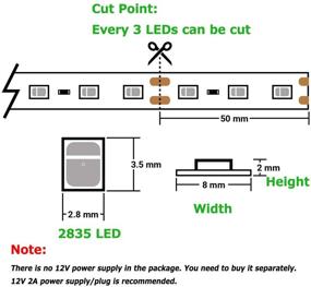 img 3 attached to Versatile and Waterproof Green LED Strip Light - 16.4ft/5m Flexible Cuttable Tape with 300 Units 2835 LEDs for Stunning Lighting Effects (Green, Power Adapter/Plug not Included)