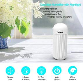 img 1 attached to 🌬️ Mini USB Cool Mist Humidifier - White, Quiet Portable Humidifier for Car, Nursery, Bedroom - 7 Color Nightlight, Auto Shut-off - Small Desktop Humidifier with USB Port for Baby Diffuser