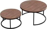 🔸 contemporary marble-look nesting coffee table set - 2-piece brown sofa side tables with wood tops, 32” & 24” round end tables logo