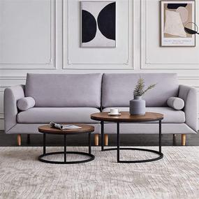 img 1 attached to 🔸 Contemporary Marble-Look Nesting Coffee Table Set - 2-Piece Brown Sofa Side Tables with Wood Tops, 32” & 24” Round End Tables