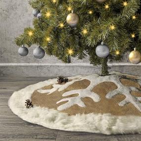 img 4 attached to 🎄 Ivenf 48-Inch Christmas Tree Skirt with Burlap Snowflakes, White Plush Faux Fur Trim, Rustic Yellow Burlap Feel Xmas Decor for Indoor and Outdoor Home Holiday Party