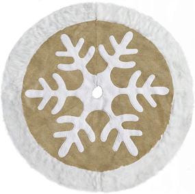 img 3 attached to 🎄 Ivenf 48-Inch Christmas Tree Skirt with Burlap Snowflakes, White Plush Faux Fur Trim, Rustic Yellow Burlap Feel Xmas Decor for Indoor and Outdoor Home Holiday Party