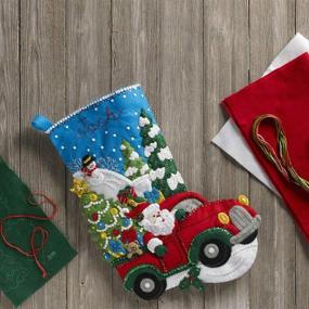img 3 attached to Bucilla 18-Inch Felt Applique Christmas Drive Stocking Kit - 86663
