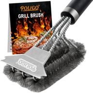 🔥 poligo safe grill brush and scraper with deluxe handle - 18&#34; stainless steel bristle grill cleaner for outdoor grilling - ideal bbq cleaning brush for grates - grilling gifts+ logo