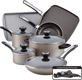 img 4 attached to 🍳 Farberware High Performance Nonstick Cookware Set - 17 Piece Dishwasher Safe Pots and Pans in Champagne Color