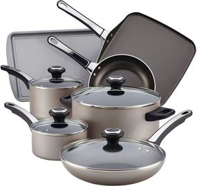 img 3 attached to 🍳 Farberware High Performance Nonstick Cookware Set - 17 Piece Dishwasher Safe Pots and Pans in Champagne Color