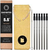 🥤 easybites reusable cocktail straws with silicone tip - 5.5 inches - set of 6 short stainless steel metal straws | cleaning brush | hemp carrying pack | perfect for small glasses! logo