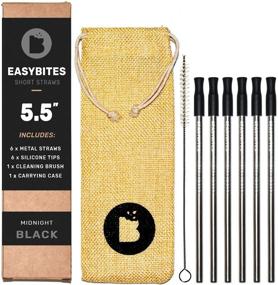 img 4 attached to 🥤 EasyBites Reusable Cocktail Straws with Silicone Tip - 5.5 Inches - Set of 6 Short Stainless Steel Metal Straws | Cleaning Brush | Hemp Carrying pack | Perfect for Small Glasses!