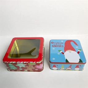 img 3 attached to 🎁 Empty Candy Snack Pastry Treat Boxes - Christmas Cookie Tins with Lids for Gift Giving - 2 Pack Nesting Goodies Containers - Cerebrate a Holiday -Small Metal Blue Square Containers - Gnome Gingerbread - Ideal for Party Favors