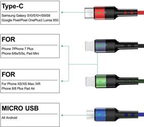 img 3 attached to USAMS 2Pack Multi Charging Cable - 10ft/3m Long Nylon Braided 4 in 1 USB Charge Cord for Phone, Galaxy S9/S8/S7 and More