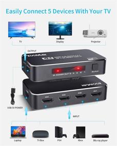 img 3 attached to Koopman 4K HDR HDMI переключатель: 5 портов селектор с ИК-пультом, Ultra HD Dolby Vision, 18,5 Гбит / с, HDR10 и HDCP 2.2