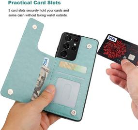 img 1 attached to 🦋 Stylish Vaburs Wallet Case with Card Holder for Samsung Galaxy S21 Ultra (6.8"), Green - Embossed Butterfly Pattern, Double Magnetic Buttons, Flip Design - Shockproof PU Leather