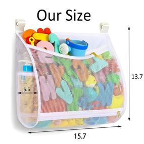 img 3 attached to 🧸 Machine Washable Baby Bath Toy Organizer with Large Capacity, Multiple-Suspension Bath Toy Holder, 2 Side Bags +4 Strong Hooks (White, Large)