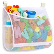 🧸 machine washable baby bath toy organizer with large capacity, multiple-suspension bath toy holder, 2 side bags +4 strong hooks (white, large) logo