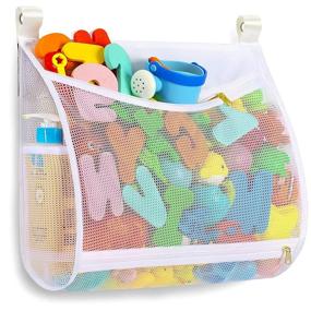 img 4 attached to 🧸 Machine Washable Baby Bath Toy Organizer with Large Capacity, Multiple-Suspension Bath Toy Holder, 2 Side Bags +4 Strong Hooks (White, Large)