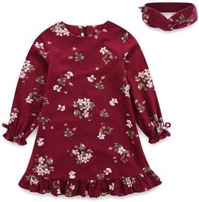 img 4 attached to 🎄 Arbag Baby Girl Christmas Clothes: Fall Cotton Floral Printed Dress Set with Headband for Kids