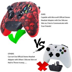 img 2 attached to 🎮 9CDeer Skull Red Studded Silicone Cover Sleeve Case + 8 Thumb Grips Analog Caps for Xbox One/S/X Controller – Compatible with Official Stereo Headset