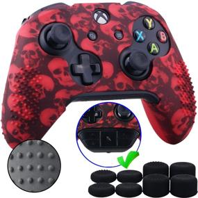 img 4 attached to 🎮 9CDeer Skull Red Studded Silicone Cover Sleeve Case + 8 Thumb Grips Analog Caps for Xbox One/S/X Controller – Compatible with Official Stereo Headset