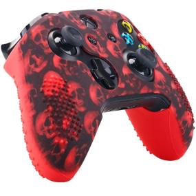 img 1 attached to 🎮 9CDeer Skull Red Studded Silicone Cover Sleeve Case + 8 Thumb Grips Analog Caps for Xbox One/S/X Controller – Compatible with Official Stereo Headset