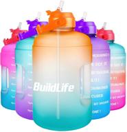 💧 buildlife 1 gallon water bottle: stay hydrated all day with leakproof straw lid, motivational time marker, phone holder handle for healthy hydration goals logo