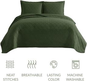img 2 attached to EXQ Home Full/Queen Size Olive Green Quilt Set - 3 Piece Lightweight Microfiber Coverlet with Modern Style Squares Pattern Bedspread Set (1 Quilt, 2 Pillow Shams)
