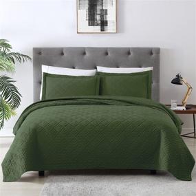 img 4 attached to EXQ Home Full/Queen Size Olive Green Quilt Set - 3 Piece Lightweight Microfiber Coverlet with Modern Style Squares Pattern Bedspread Set (1 Quilt, 2 Pillow Shams)