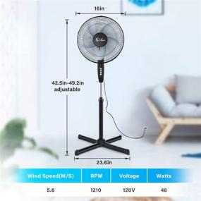 img 2 attached to HealSmart Oscillating 16-Inch Stand Fan: Ideal for Indoor Use in Homes, Offices, and Dorms – 3 Adjustable Speeds, Black, 1-Pack