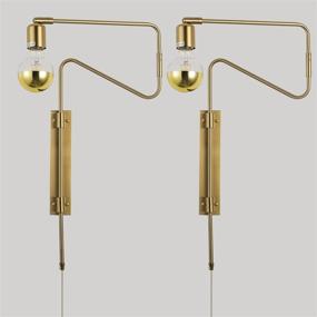 img 4 attached to Ultra Thin Swing Arm Wall Sconce Set of 2 - Plug in, 🌙 Flexible Retro Brass Plated Wall Lamp for Living Room, Bedroom - Industrial Rustic Antique Style