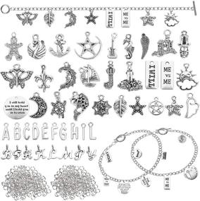 img 3 attached to Complete 492-Piece Bangles Bracelet Making Kit: Includes Chain Bracelets with OT Toggle Clasp, Moon Stars Tibetan Silver Charms, A-Z Letters Charm, Open Jump Ring for DIY Necklace Bracelet Jewelry Making