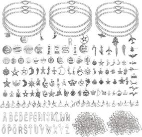 img 4 attached to Complete 492-Piece Bangles Bracelet Making Kit: Includes Chain Bracelets with OT Toggle Clasp, Moon Stars Tibetan Silver Charms, A-Z Letters Charm, Open Jump Ring for DIY Necklace Bracelet Jewelry Making