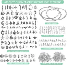 img 1 attached to Complete 492-Piece Bangles Bracelet Making Kit: Includes Chain Bracelets with OT Toggle Clasp, Moon Stars Tibetan Silver Charms, A-Z Letters Charm, Open Jump Ring for DIY Necklace Bracelet Jewelry Making