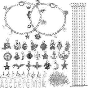 img 2 attached to Complete 492-Piece Bangles Bracelet Making Kit: Includes Chain Bracelets with OT Toggle Clasp, Moon Stars Tibetan Silver Charms, A-Z Letters Charm, Open Jump Ring for DIY Necklace Bracelet Jewelry Making