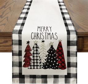 img 4 attached to 🎄 Artoid Mode Watercolor Buffalo Plaid Christmas Trees Merry Xmas Table Runner: Festive Winter Holiday Decor for Kitchen, Dining Table, and Party - 13 x 72 Inch