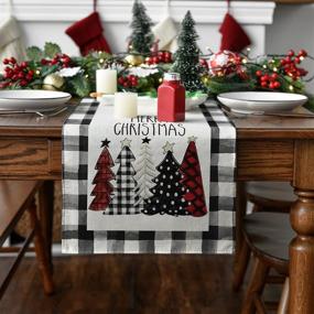 img 3 attached to 🎄 Artoid Mode Watercolor Buffalo Plaid Christmas Trees Merry Xmas Table Runner: Festive Winter Holiday Decor for Kitchen, Dining Table, and Party - 13 x 72 Inch