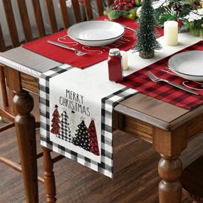 img 2 attached to 🎄 Artoid Mode Watercolor Buffalo Plaid Christmas Trees Merry Xmas Table Runner: Festive Winter Holiday Decor for Kitchen, Dining Table, and Party - 13 x 72 Inch