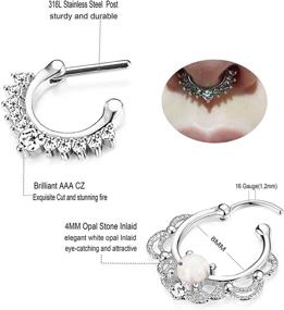 img 3 attached to 💍 Jstyle 2 Pcs 316L Brass Septum Ring Set with Created-Opal | Clicker Nose Hoop - 16G