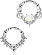 💍 jstyle 2 pcs 316l brass septum ring set with created-opal | clicker nose hoop - 16g logo