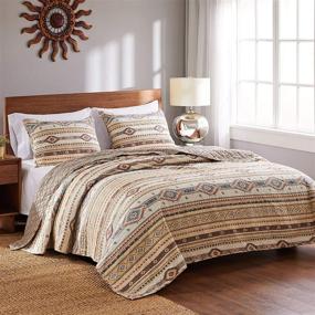 img 2 attached to 🛏️ Barefoot Bungalow Phoenix Quilt Set - 3-Piece King/Cal King, Tan: Luxury Bedding Set for Ultimate Comfort