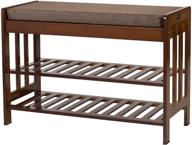 👠 ollieroo natural bamboo shoe rack and bench - stylish entryway shoe storage solution with cushion and amber finish, size 28.5" x 11.8" x 19.7 логотип