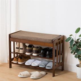 img 3 attached to 👠 Ollieroo Natural Bamboo Shoe Rack and Bench - Stylish Entryway Shoe Storage Solution with Cushion and Amber Finish, Size 28.5" x 11.8" x 19.7