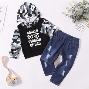 img 2 attached to 👶 Baby Toddler Boy Clothing Set – Long Sleeve Hoodie Sweatsuit Top, Ripped Jeans Long Pants – 2 Piece Outfit for Boys