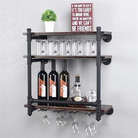 img 2 attached to 🍷 Premium Industrial Wall Mounted Wine Rack: 3-Tier Wood Shelf, 4 Stemware Glass Rack, Bottle & Glass Holder – Stylish Home & Kitchen Décor