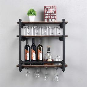 img 3 attached to 🍷 Premium Industrial Wall Mounted Wine Rack: 3-Tier Wood Shelf, 4 Stemware Glass Rack, Bottle & Glass Holder – Stylish Home & Kitchen Décor