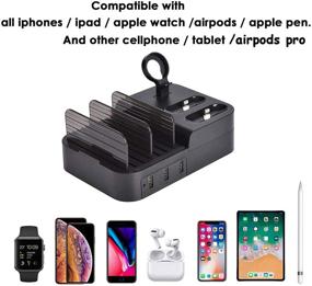 img 2 attached to 🔌 Multi-Device Charging Station with 6-Port USB Charger Dock, Fast 30W Wall/Desktop Stand Organizer for iPad, iPhone, Airpods, iWatch, Kindle, Tablet, Smartphones - Black