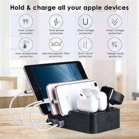 img 3 attached to 🔌 Multi-Device Charging Station with 6-Port USB Charger Dock, Fast 30W Wall/Desktop Stand Organizer for iPad, iPhone, Airpods, iWatch, Kindle, Tablet, Smartphones - Black