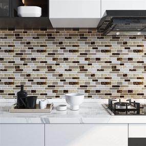 img 3 attached to 🔸 COLOMARB 10-Sheet Peel and Stick Backsplash: Premium 12"x12" Marble Design Tile for Kitchen, Brown Yellow Grey