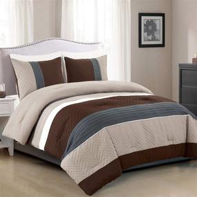 img 4 attached to 🛏️ WPM Leni King Comforter Set - Modern 3 Piece Multicolor Grey/Coffee Brown/Beige Taupe All Season Bedding Decor with Down Alternative - Stylish King Size Design