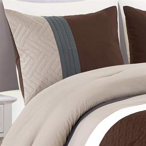 img 2 attached to 🛏️ WPM Leni King Comforter Set - Modern 3 Piece Multicolor Grey/Coffee Brown/Beige Taupe All Season Bedding Decor with Down Alternative - Stylish King Size Design